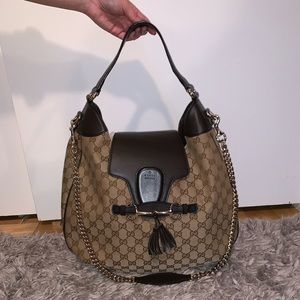 Gucci beige and brown canvas monogram bag